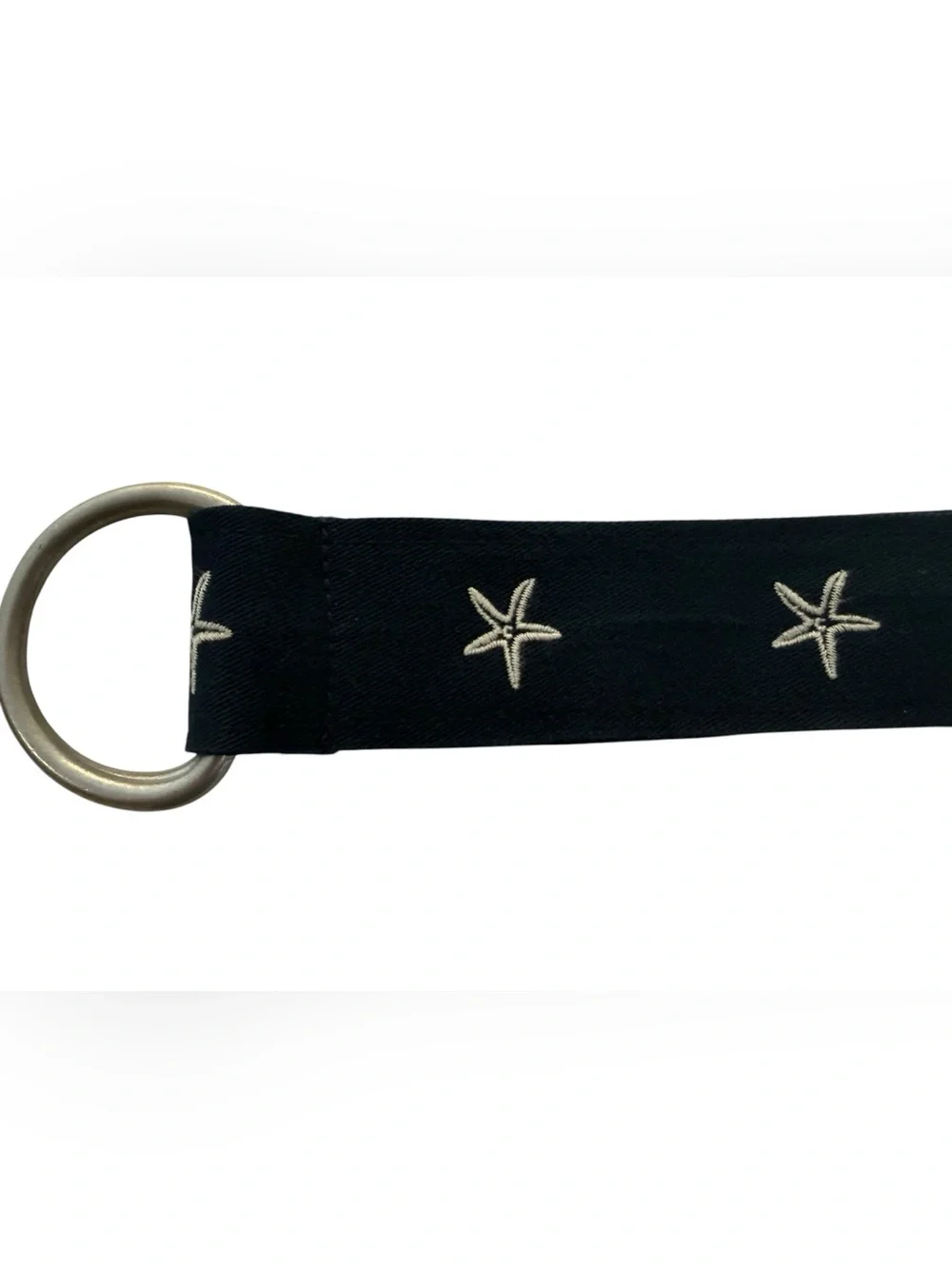 J. Crew Starfish Coastal Preppy Navy Canvas Belt with Silver Double Ring Buckle - Picture 3 of 10